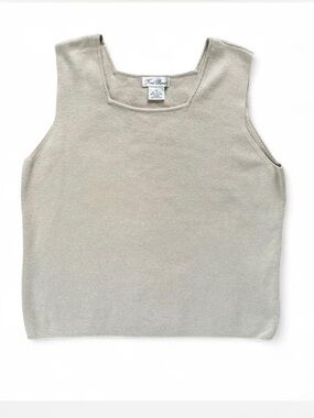 Fred David Sleeveless Sweater Beige Women’s XL Minimalist Americana Preppy Top